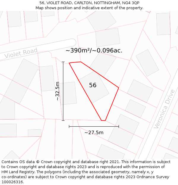 56, VIOLET ROAD, CARLTON, NOTTINGHAM, NG4 3QP: Plot and title map
