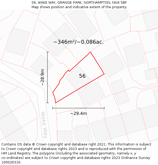 56, WAKE WAY, GRANGE PARK, NORTHAMPTON, NN4 5BF: Plot and title map