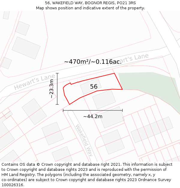 56, WAKEFIELD WAY, BOGNOR REGIS, PO21 3RS: Plot and title map