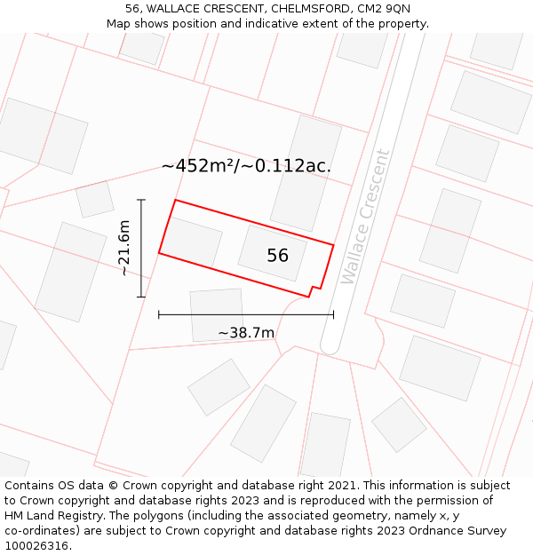 56, WALLACE CRESCENT, CHELMSFORD, CM2 9QN: Plot and title map