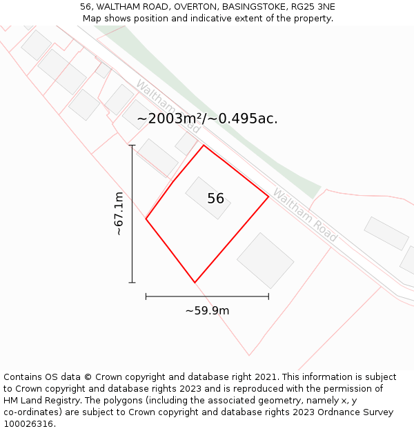 56, WALTHAM ROAD, OVERTON, BASINGSTOKE, RG25 3NE: Plot and title map