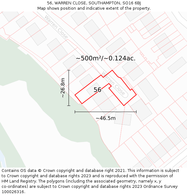 56, WARREN CLOSE, SOUTHAMPTON, SO16 6BJ: Plot and title map