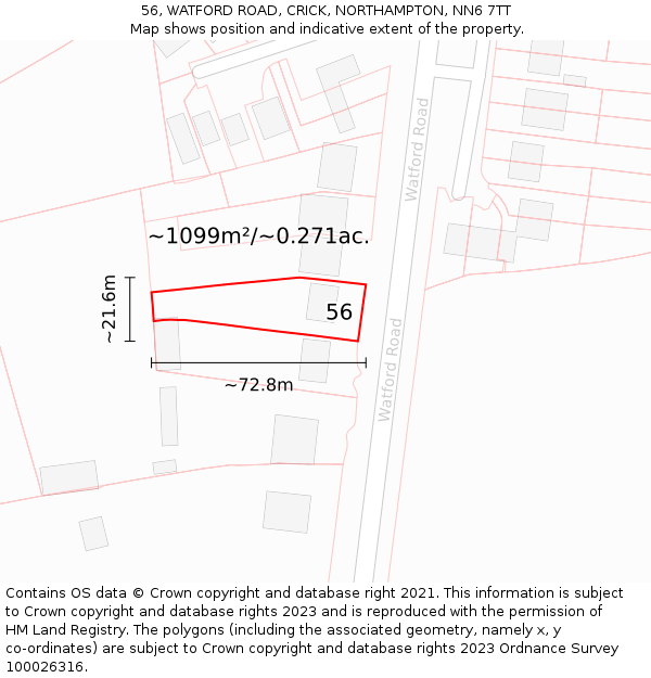 56, WATFORD ROAD, CRICK, NORTHAMPTON, NN6 7TT: Plot and title map