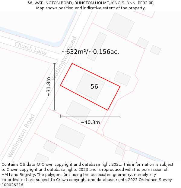 56, WATLINGTON ROAD, RUNCTON HOLME, KING'S LYNN, PE33 0EJ: Plot and title map