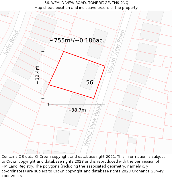 56, WEALD VIEW ROAD, TONBRIDGE, TN9 2NQ: Plot and title map