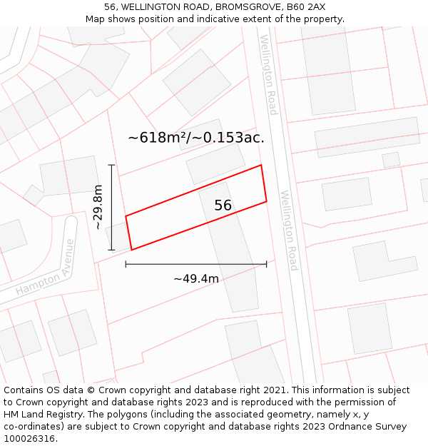 56, WELLINGTON ROAD, BROMSGROVE, B60 2AX: Plot and title map
