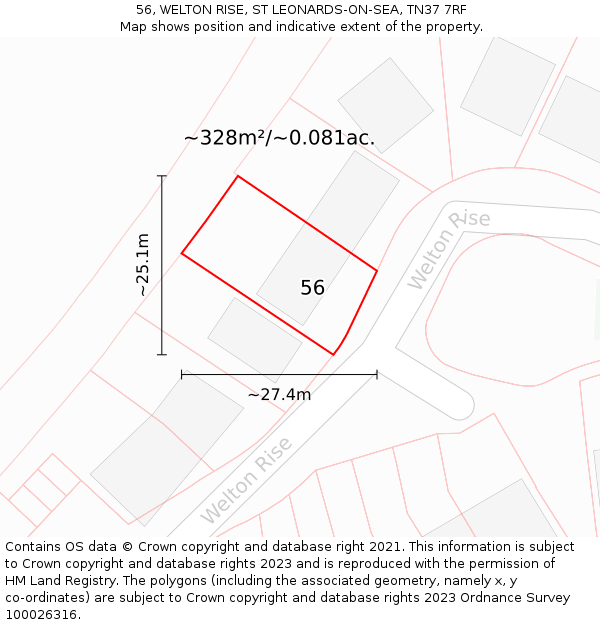 56, WELTON RISE, ST LEONARDS-ON-SEA, TN37 7RF: Plot and title map
