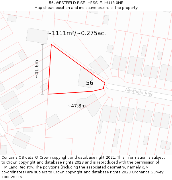 56, WESTFIELD RISE, HESSLE, HU13 0NB: Plot and title map