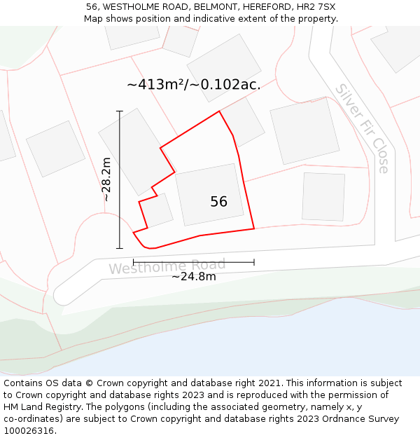 56, WESTHOLME ROAD, BELMONT, HEREFORD, HR2 7SX: Plot and title map