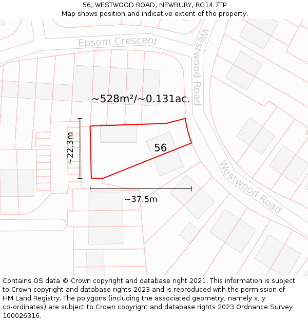 56, WESTWOOD ROAD, NEWBURY, RG14 7TP: Plot and title map