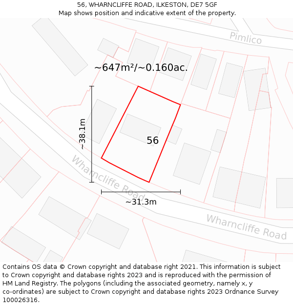 56, WHARNCLIFFE ROAD, ILKESTON, DE7 5GF: Plot and title map