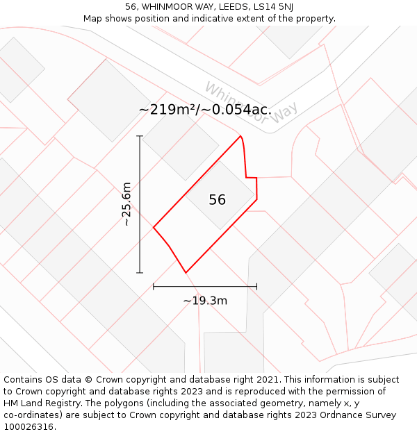 56, WHINMOOR WAY, LEEDS, LS14 5NJ: Plot and title map