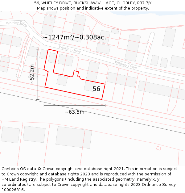 56, WHITLEY DRIVE, BUCKSHAW VILLAGE, CHORLEY, PR7 7JY: Plot and title map