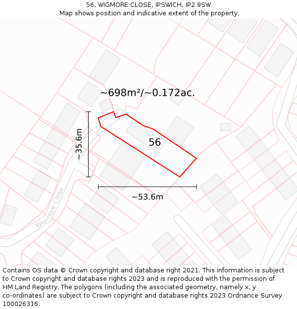 56, WIGMORE CLOSE, IPSWICH, IP2 9SW: Plot and title map