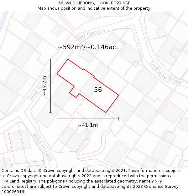 56, WILD HERONS, HOOK, RG27 9SF: Plot and title map