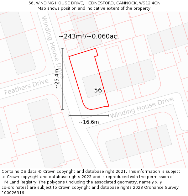 56, WINDING HOUSE DRIVE, HEDNESFORD, CANNOCK, WS12 4GN: Plot and title map