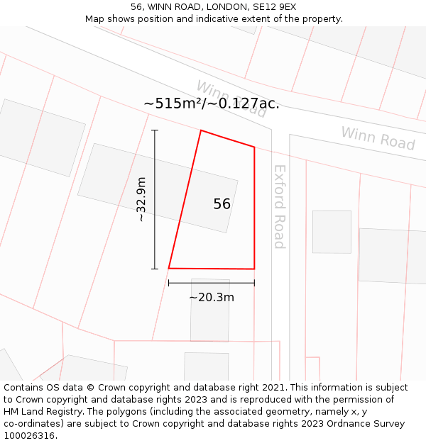 56, WINN ROAD, LONDON, SE12 9EX: Plot and title map
