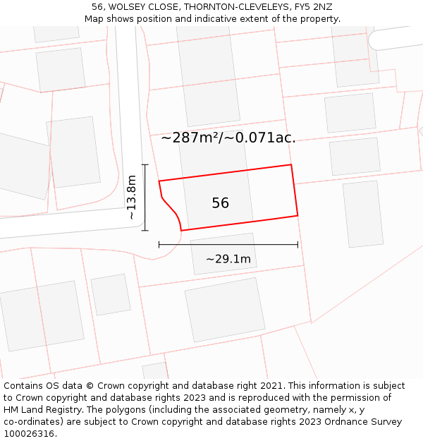 56, WOLSEY CLOSE, THORNTON-CLEVELEYS, FY5 2NZ: Plot and title map