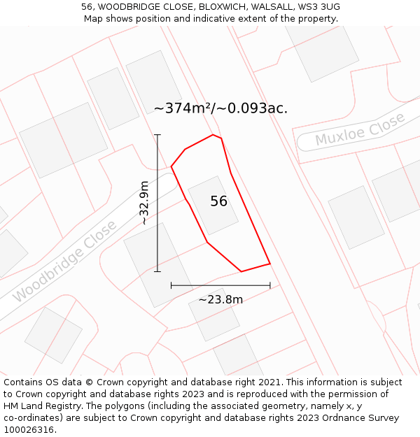 56, WOODBRIDGE CLOSE, BLOXWICH, WALSALL, WS3 3UG: Plot and title map