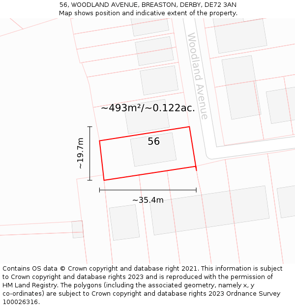 56, WOODLAND AVENUE, BREASTON, DERBY, DE72 3AN: Plot and title map