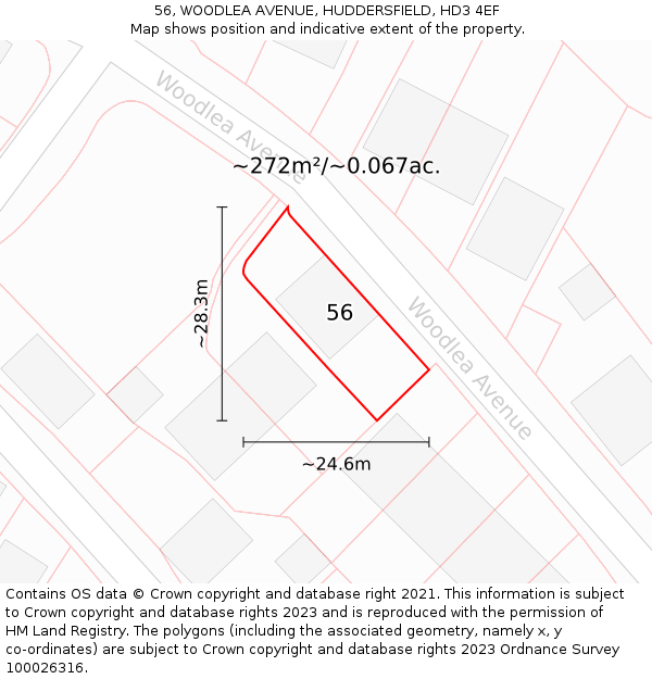 56, WOODLEA AVENUE, HUDDERSFIELD, HD3 4EF: Plot and title map