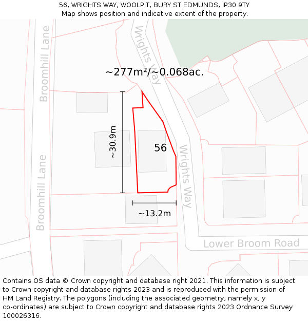 56, WRIGHTS WAY, WOOLPIT, BURY ST EDMUNDS, IP30 9TY: Plot and title map