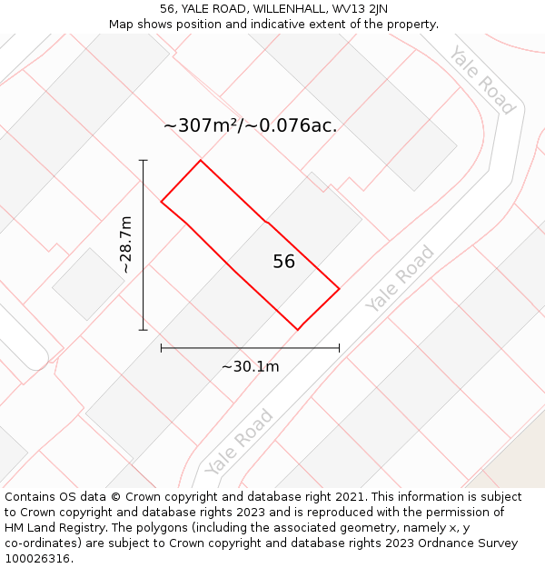 56, YALE ROAD, WILLENHALL, WV13 2JN: Plot and title map