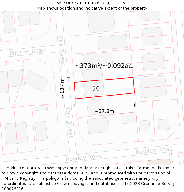 56, YORK STREET, BOSTON, PE21 6JL: Plot and title map