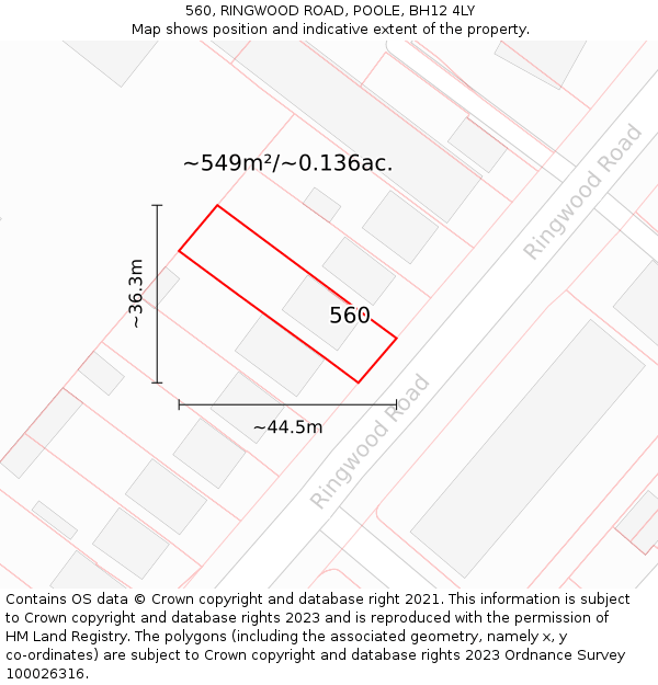 560, RINGWOOD ROAD, POOLE, BH12 4LY: Plot and title map