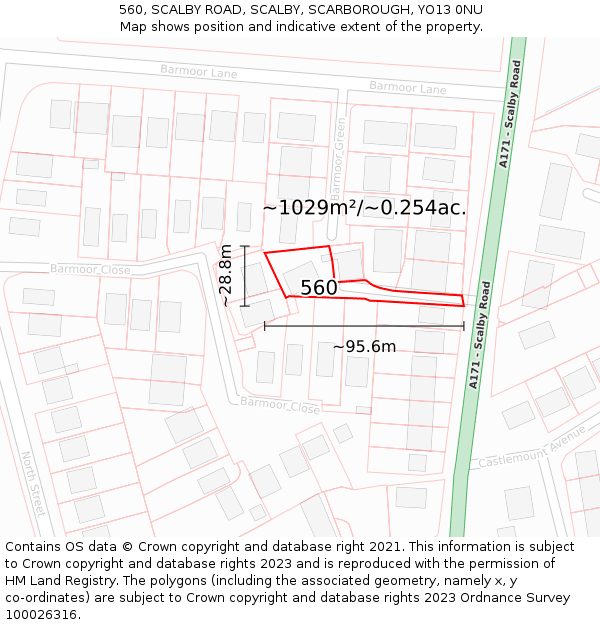 560, SCALBY ROAD, SCALBY, SCARBOROUGH, YO13 0NU: Plot and title map
