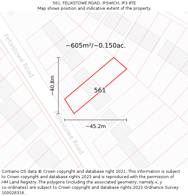 561, FELIXSTOWE ROAD, IPSWICH, IP3 8TE: Plot and title map