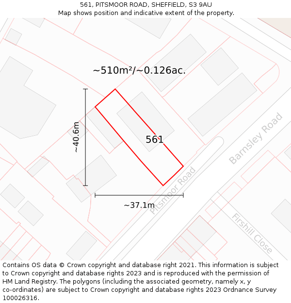 561, PITSMOOR ROAD, SHEFFIELD, S3 9AU: Plot and title map