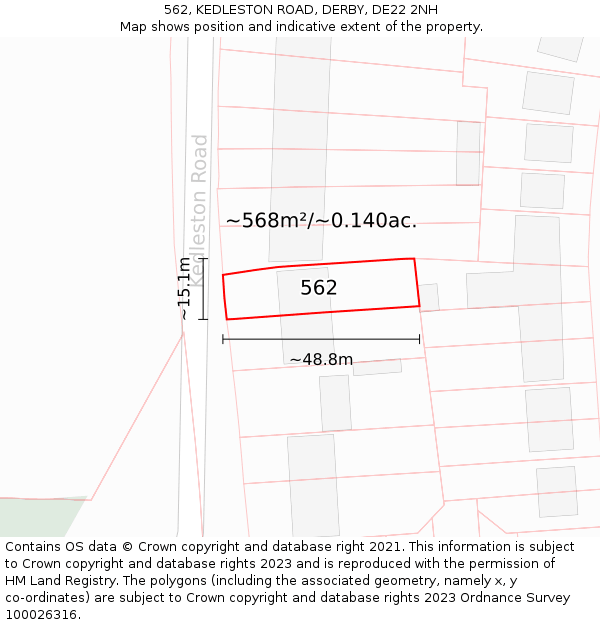 562, KEDLESTON ROAD, DERBY, DE22 2NH: Plot and title map