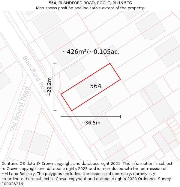 564, BLANDFORD ROAD, POOLE, BH16 5EG: Plot and title map