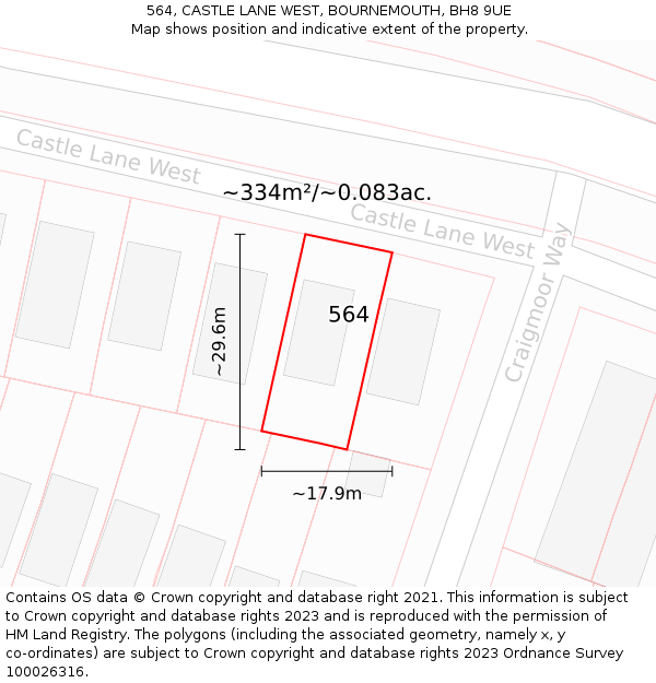 564, CASTLE LANE WEST, BOURNEMOUTH, BH8 9UE: Plot and title map