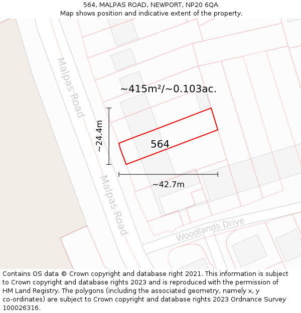 564, MALPAS ROAD, NEWPORT, NP20 6QA: Plot and title map