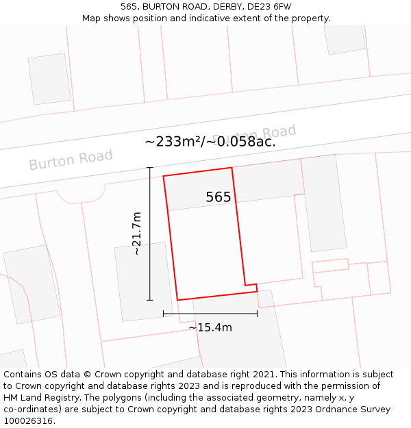 565, BURTON ROAD, DERBY, DE23 6FW: Plot and title map