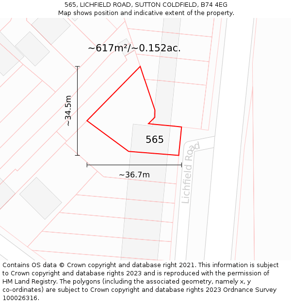 565, LICHFIELD ROAD, SUTTON COLDFIELD, B74 4EG: Plot and title map