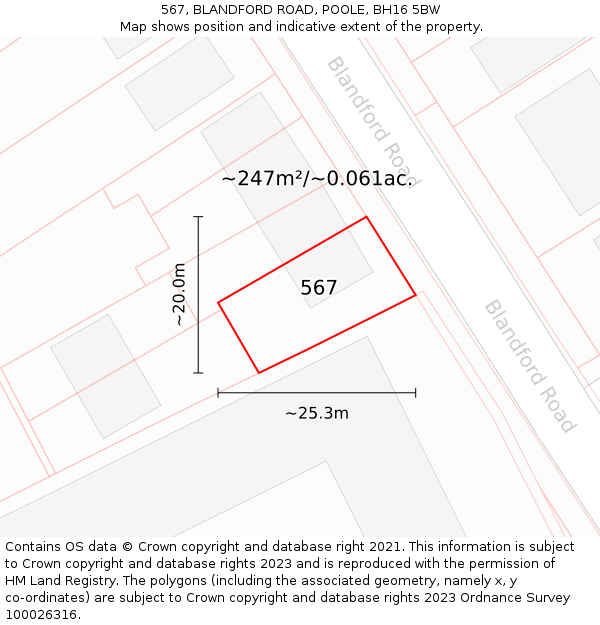 567, BLANDFORD ROAD, POOLE, BH16 5BW: Plot and title map