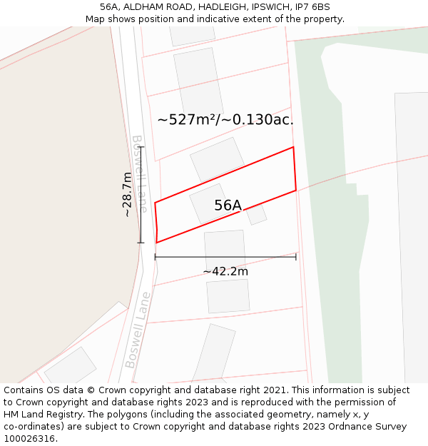 56A, ALDHAM ROAD, HADLEIGH, IPSWICH, IP7 6BS: Plot and title map