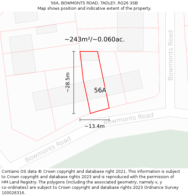 56A, BOWMONTS ROAD, TADLEY, RG26 3SB: Plot and title map