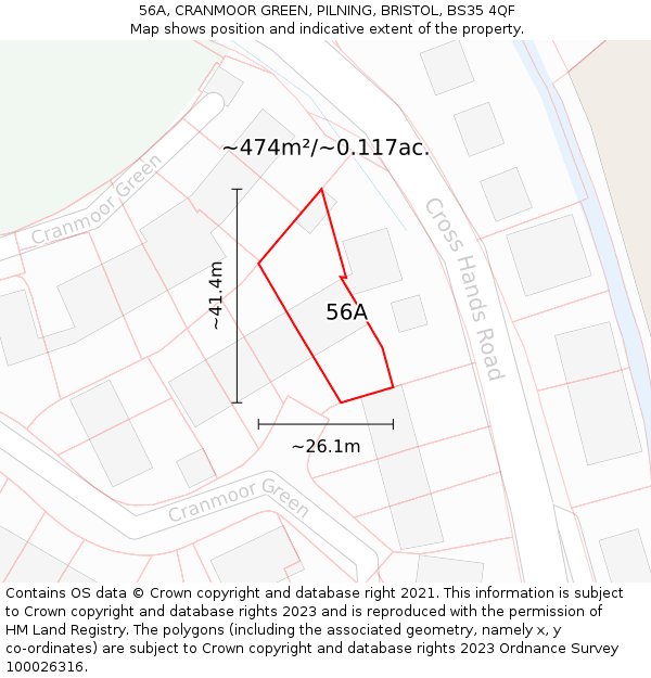 56A, CRANMOOR GREEN, PILNING, BRISTOL, BS35 4QF: Plot and title map
