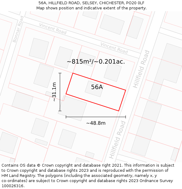 56A, HILLFIELD ROAD, SELSEY, CHICHESTER, PO20 0LF: Plot and title map