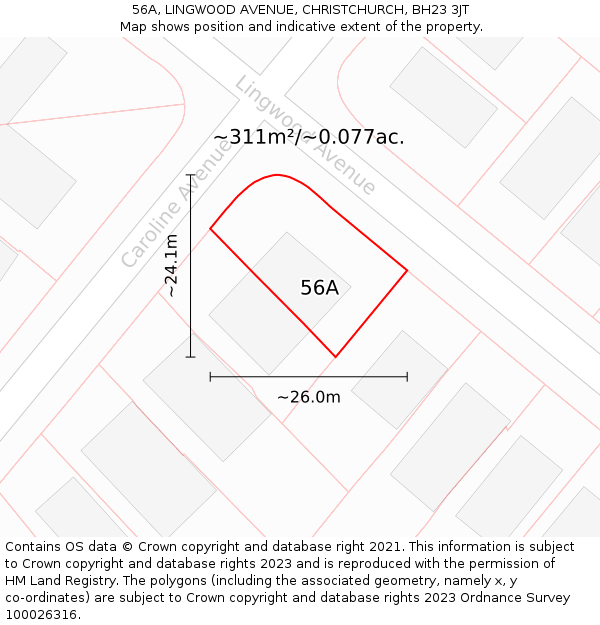 56A, LINGWOOD AVENUE, CHRISTCHURCH, BH23 3JT: Plot and title map