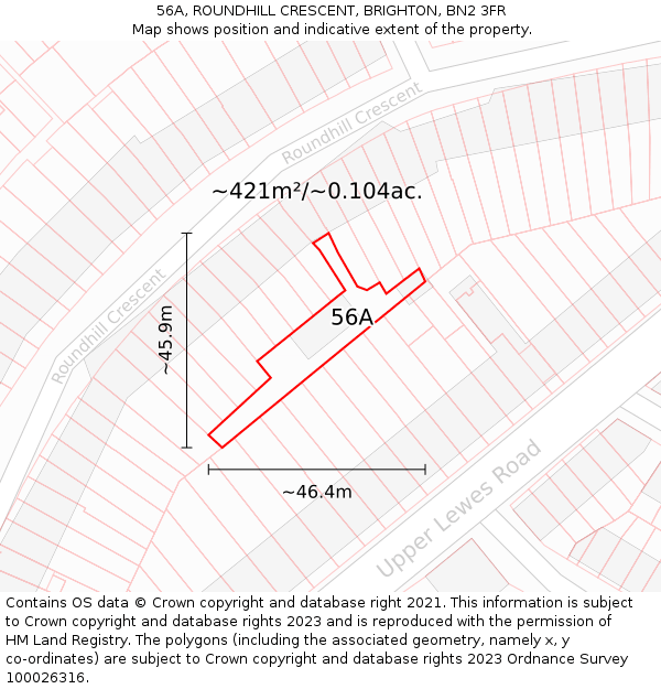 56A, ROUNDHILL CRESCENT, BRIGHTON, BN2 3FR: Plot and title map