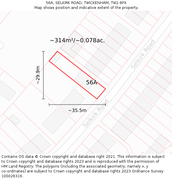 56A, SELKIRK ROAD, TWICKENHAM, TW2 6PX: Plot and title map