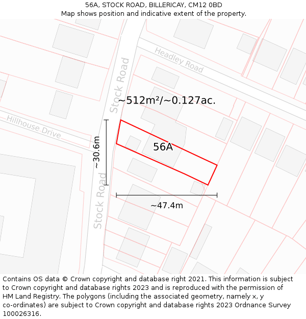 56A, STOCK ROAD, BILLERICAY, CM12 0BD: Plot and title map