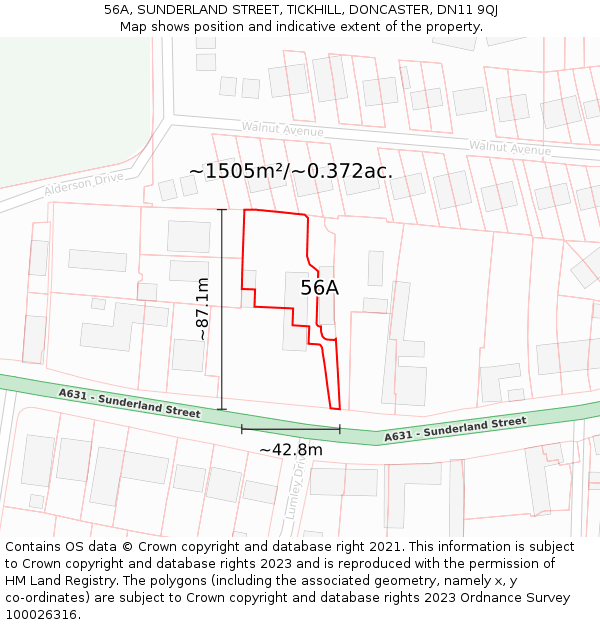 56A, SUNDERLAND STREET, TICKHILL, DONCASTER, DN11 9QJ: Plot and title map