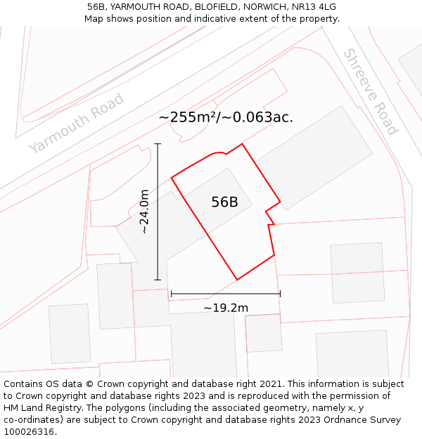 56B, YARMOUTH ROAD, BLOFIELD, NORWICH, NR13 4LG: Plot and title map