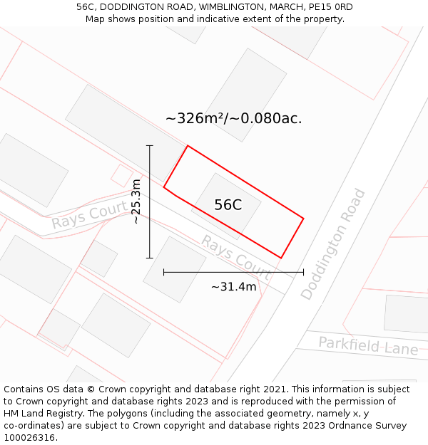 56C, DODDINGTON ROAD, WIMBLINGTON, MARCH, PE15 0RD: Plot and title map